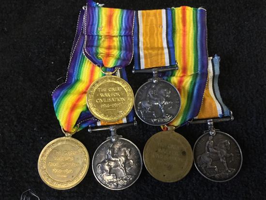 4 pairs World War 1 medals